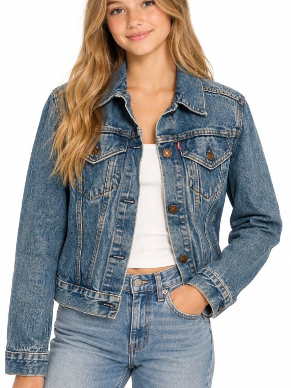 Title Levi's Blue Denim Trucker Jacket Girls XL (Fits Women's XS)